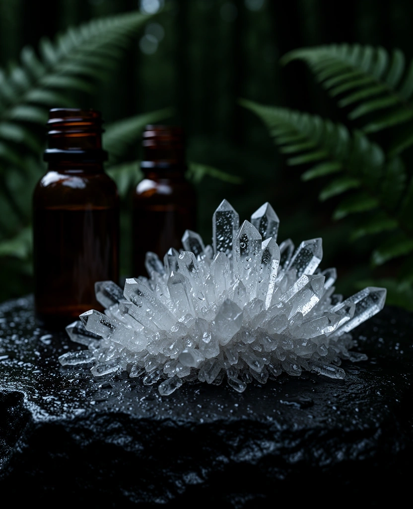 Raw minerals on basalt stone